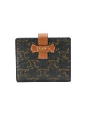 Celine Triomphe Small Strap Wallet Bifold Tan Gold